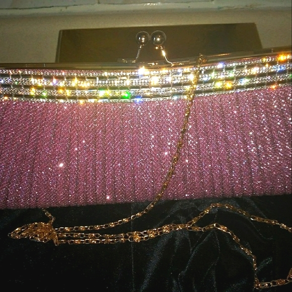 Handbags - Pink & Gold Embedded Crystal Evening Bag